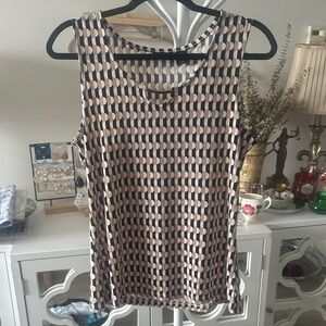 Tahari Black and Cream Patterned Tank Top